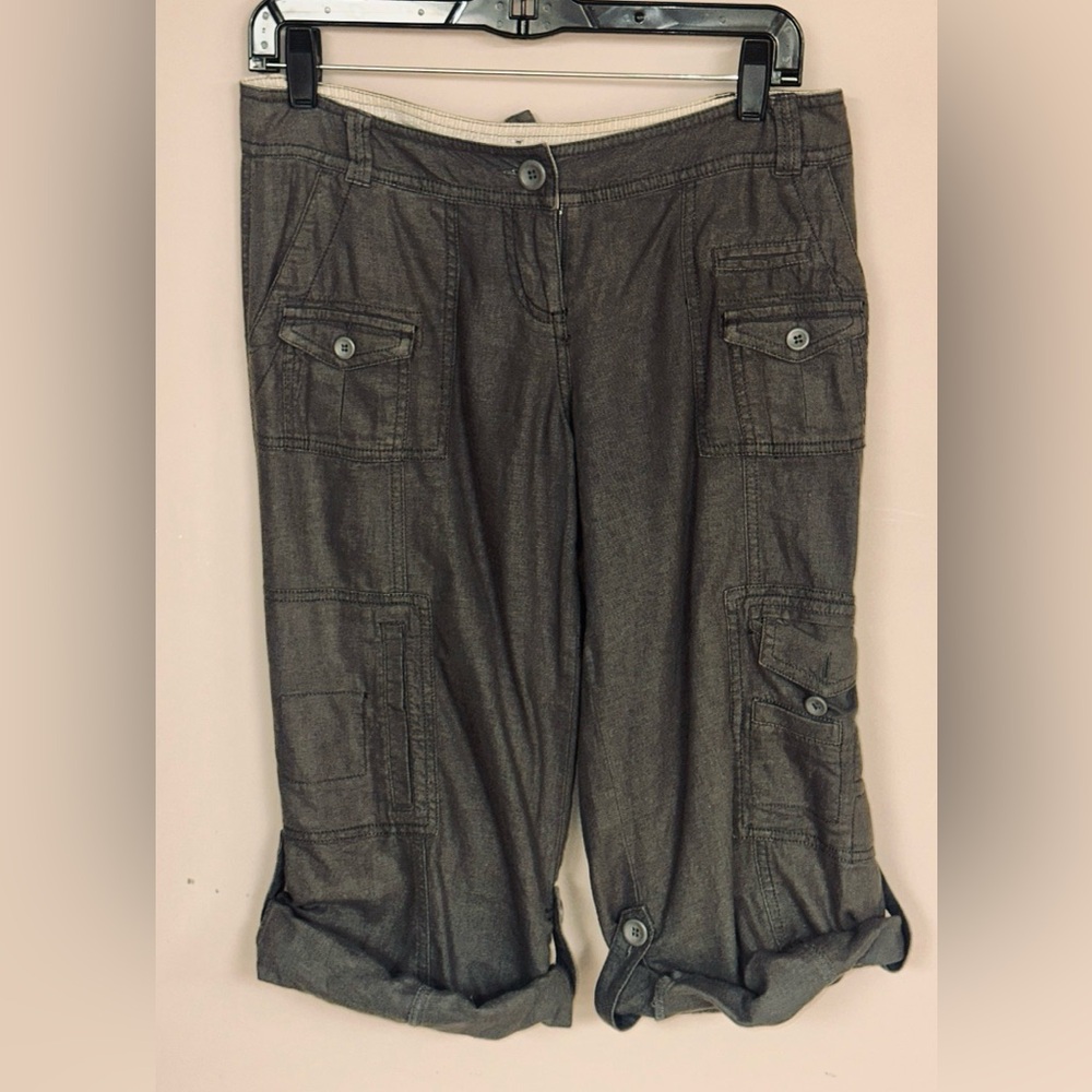 Hei Hei Navy Blue Linen Cropped Cargo Pants